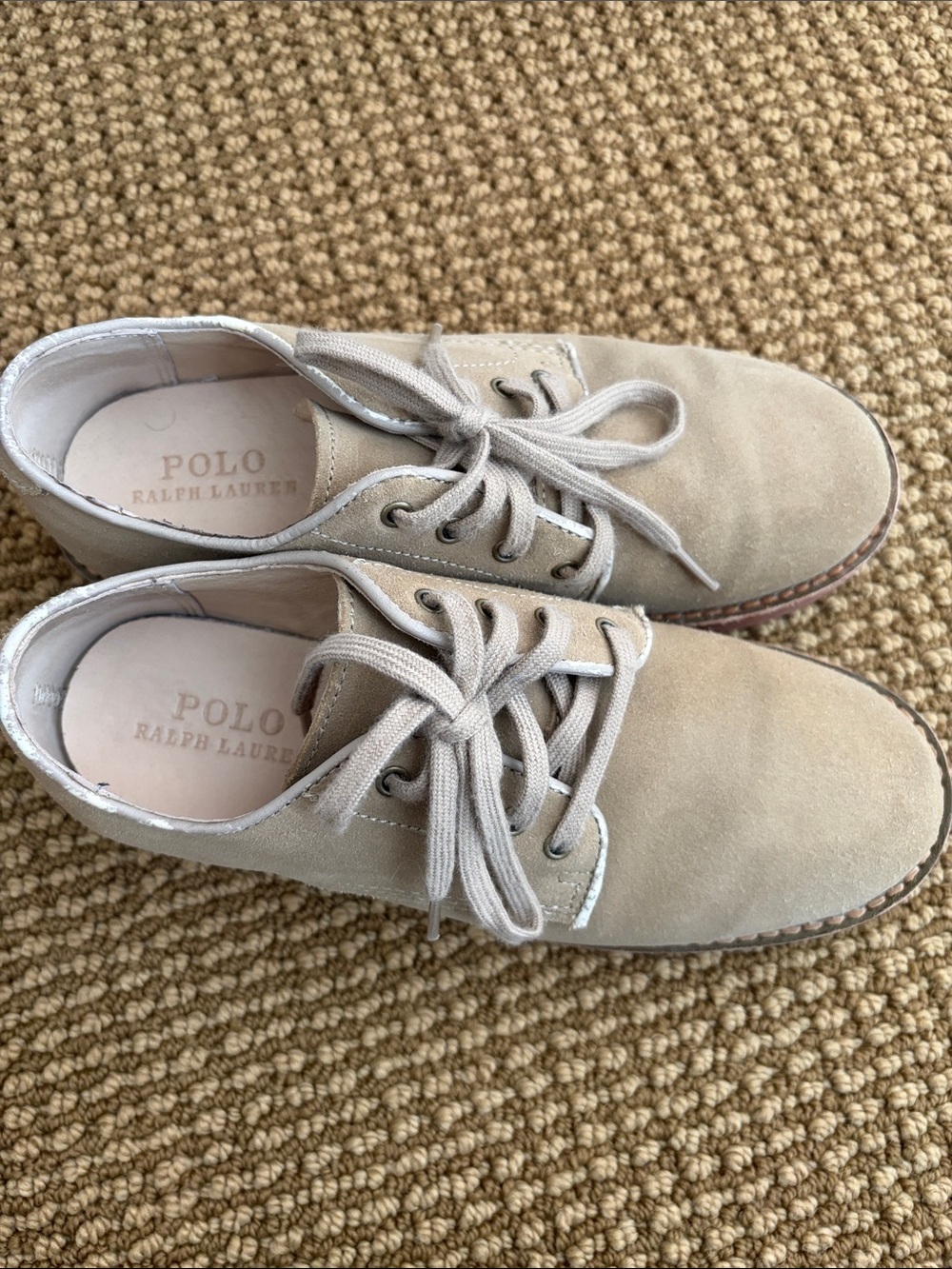Kids Polo by Ralph Lauren Light Beige Suede Lace-Up Oxfords